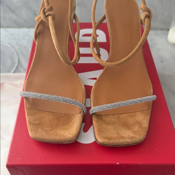 STAUD Shoes - STAUD Tan Suede Strappy Heeled Sandals Rhinestone laurel Crystal heel size 38.5